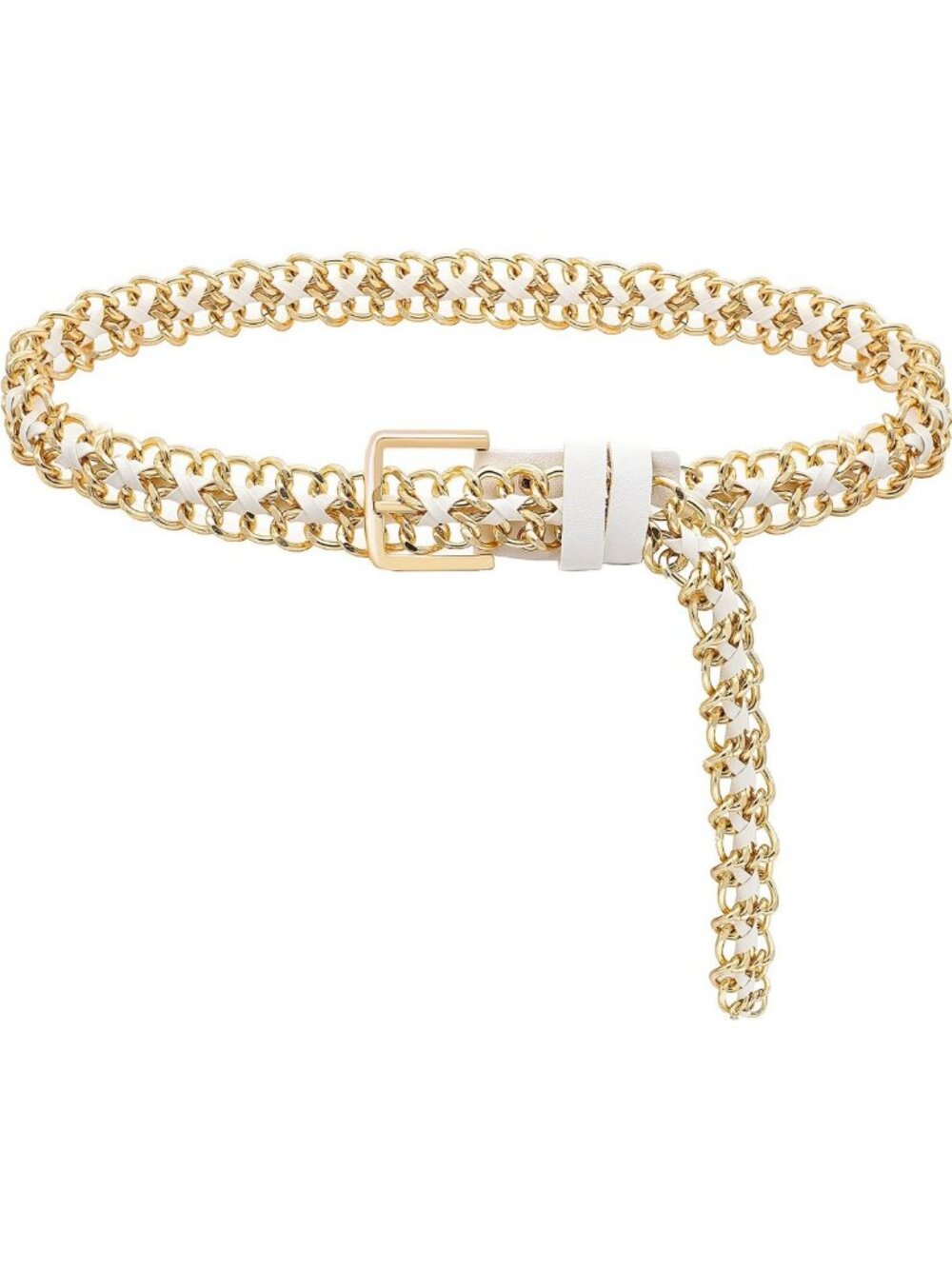 Stylish Gold Metal Punk Leather Chain Waist Belt for Women - Perfect for Dresses